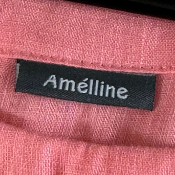 Amelline linen poncho one size with studs shoulder details Minimalist coral New - Picture 5 of 10